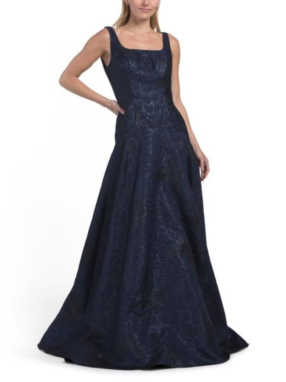 RENE BY RENE RUIZ Sleeveless Dropped Waist Jacquard Gown